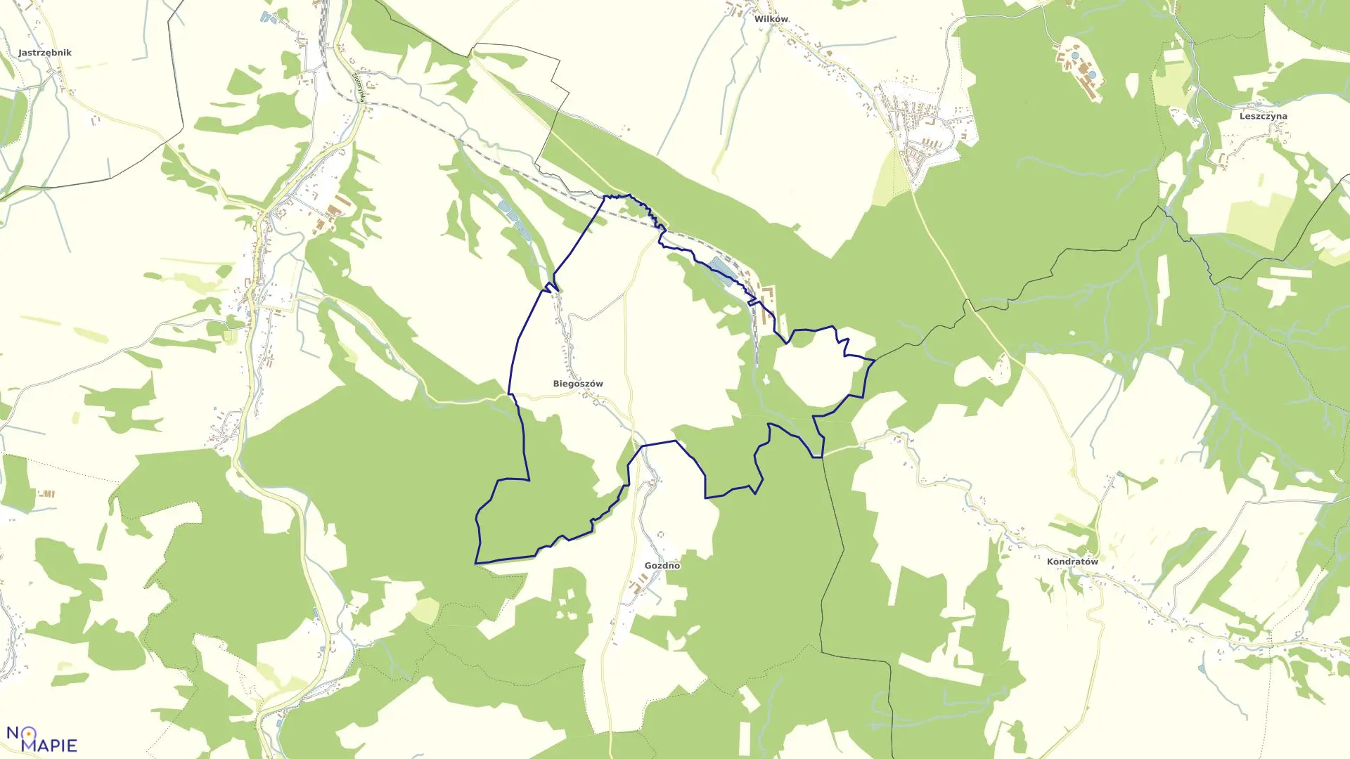 Mapa obrębu Biegoszów w gminie Świerzawa