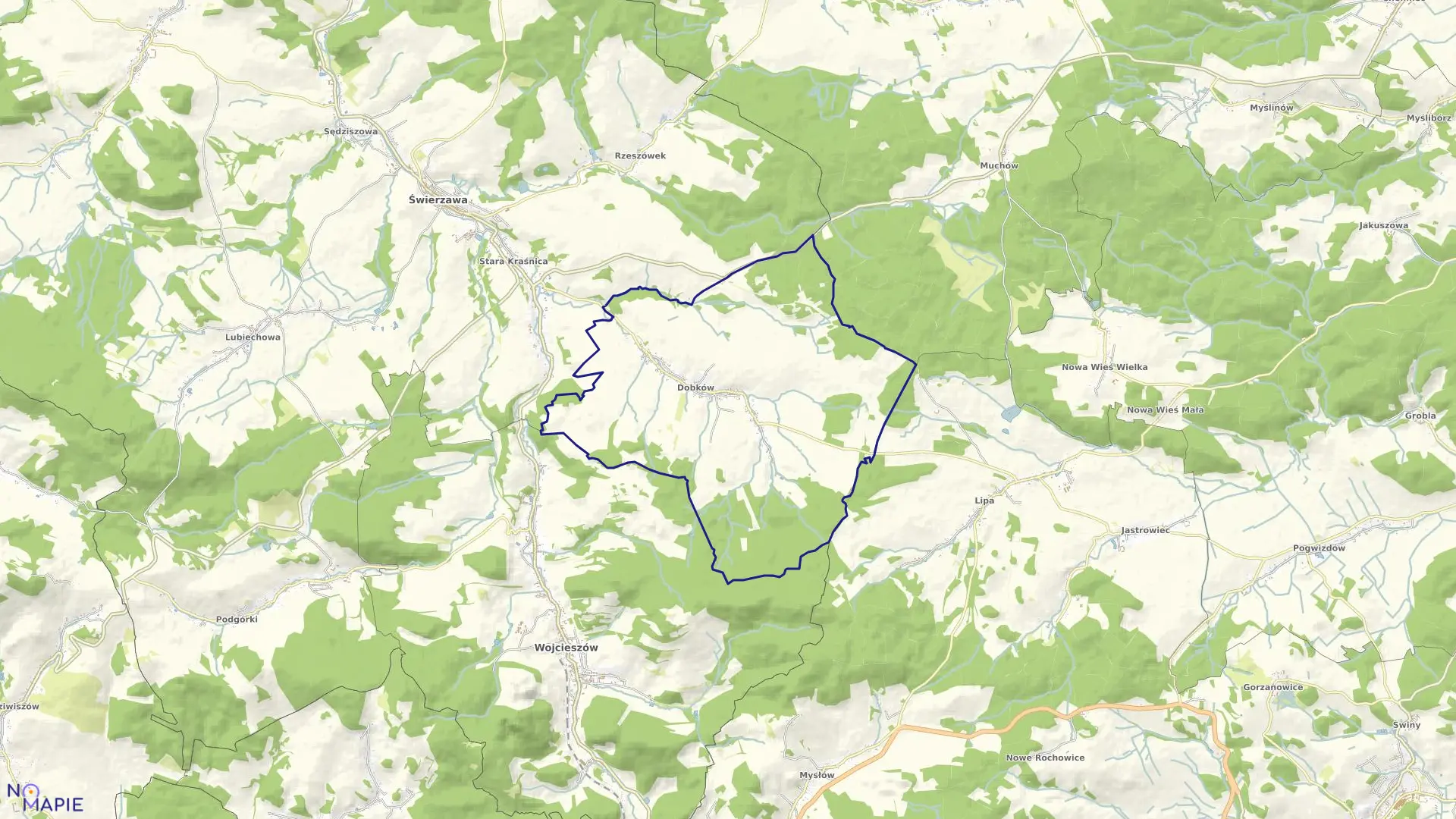 Mapa obrębu Dobków w gminie Świerzawa