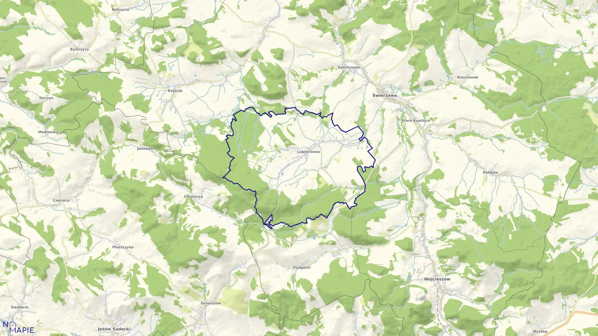 Mapa obrębu Lubiechowa w gminie Świerzawa