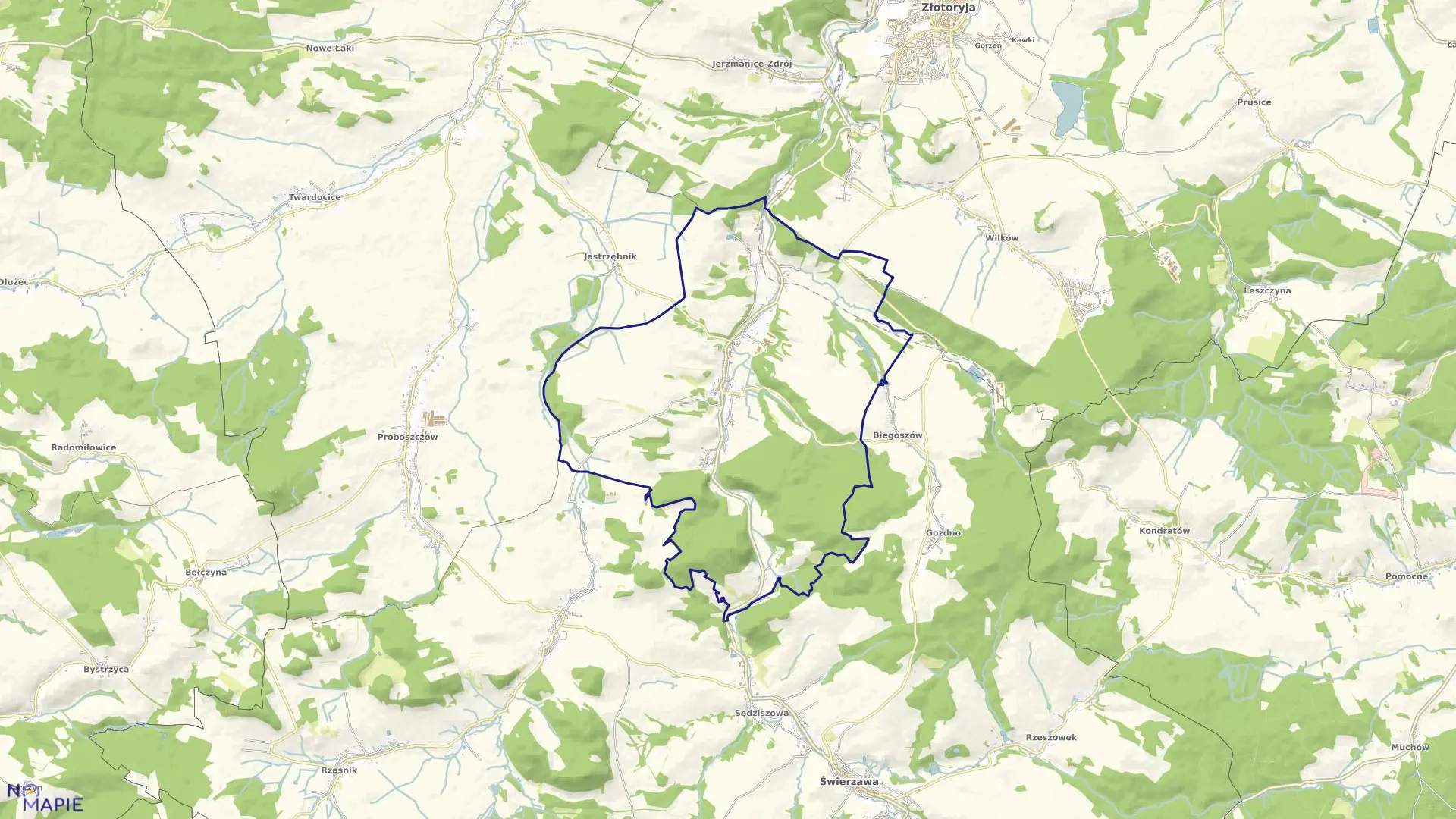 Mapa obrębu Nowy Kościół w gminie Świerzawa