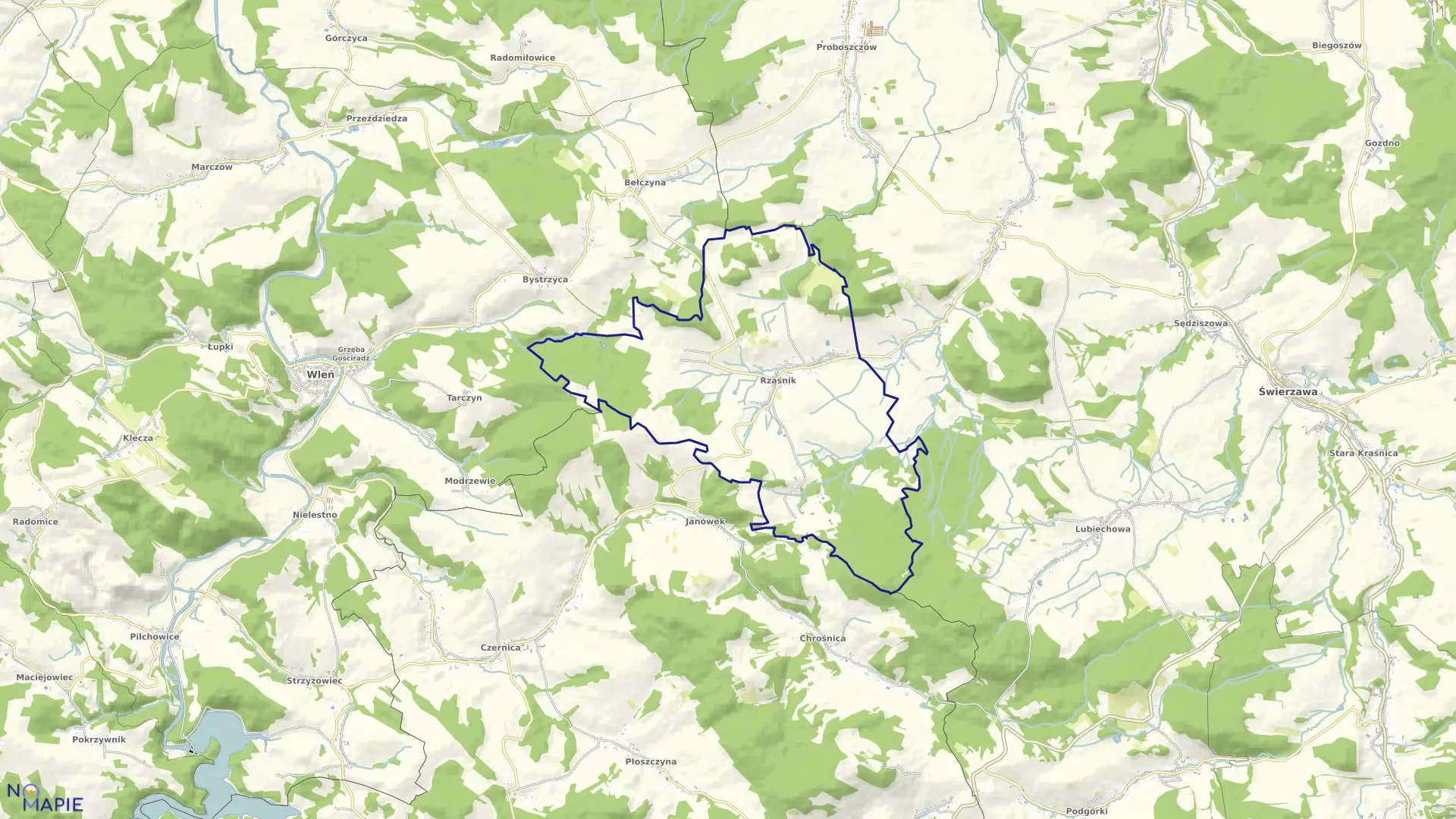 Mapa obrębu Rząśnik w gminie Świerzawa