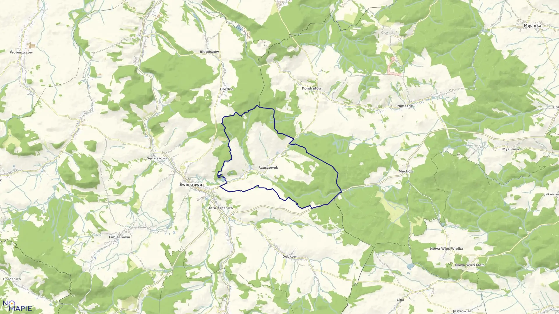 Mapa obrębu Rzeszówek w gminie Świerzawa