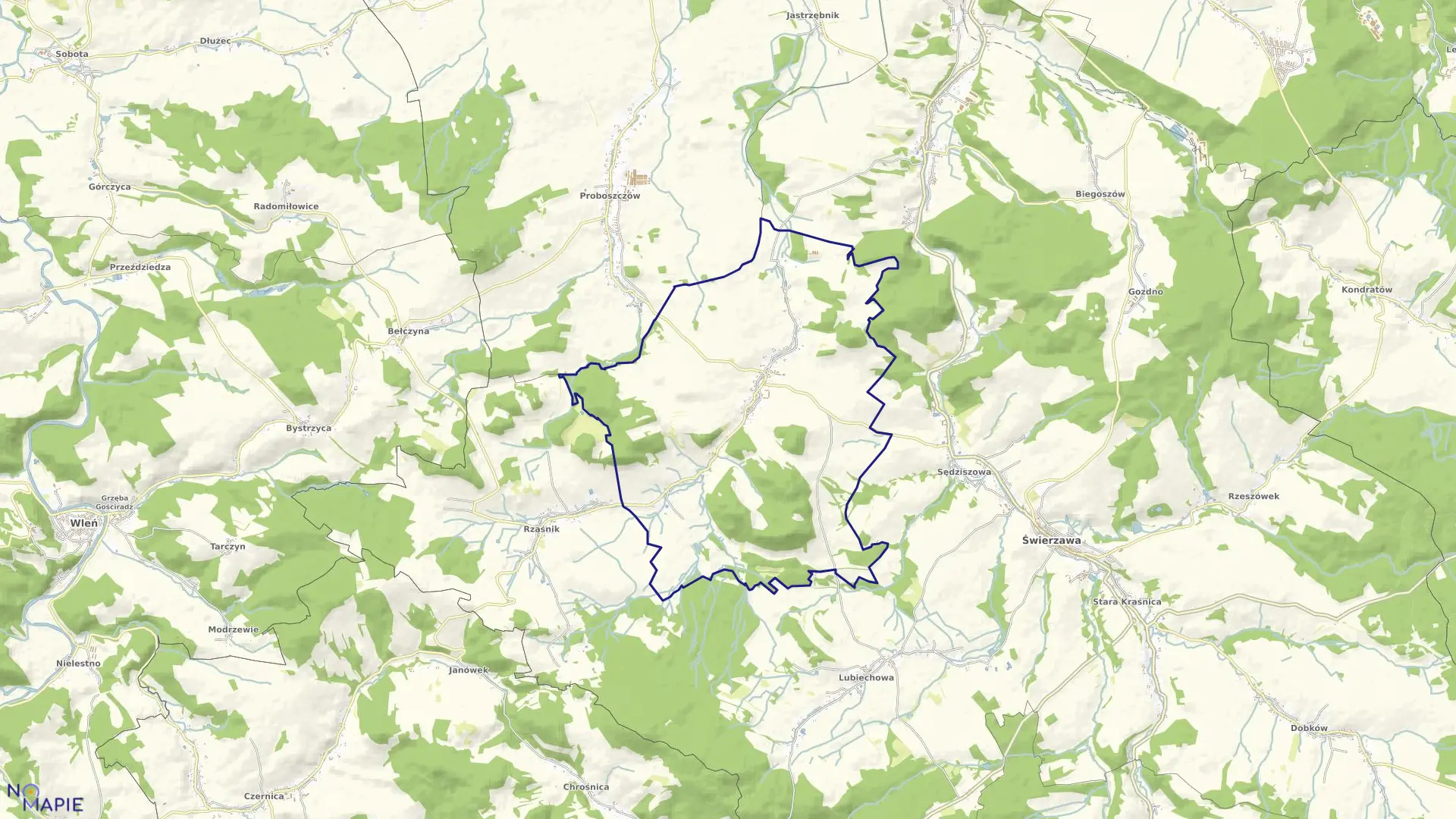 Mapa obrębu Sokołowiec w gminie Świerzawa