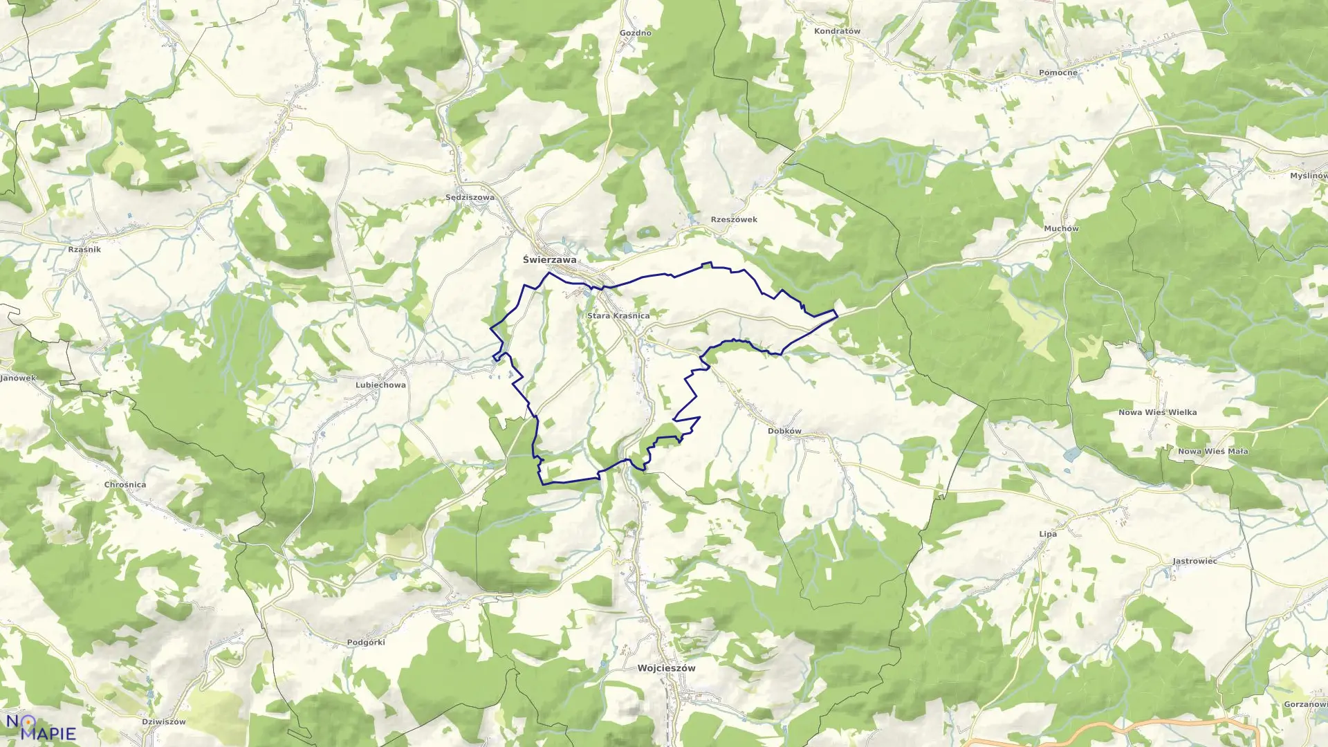 Mapa obrębu Stara Kraśnica w gminie Świerzawa